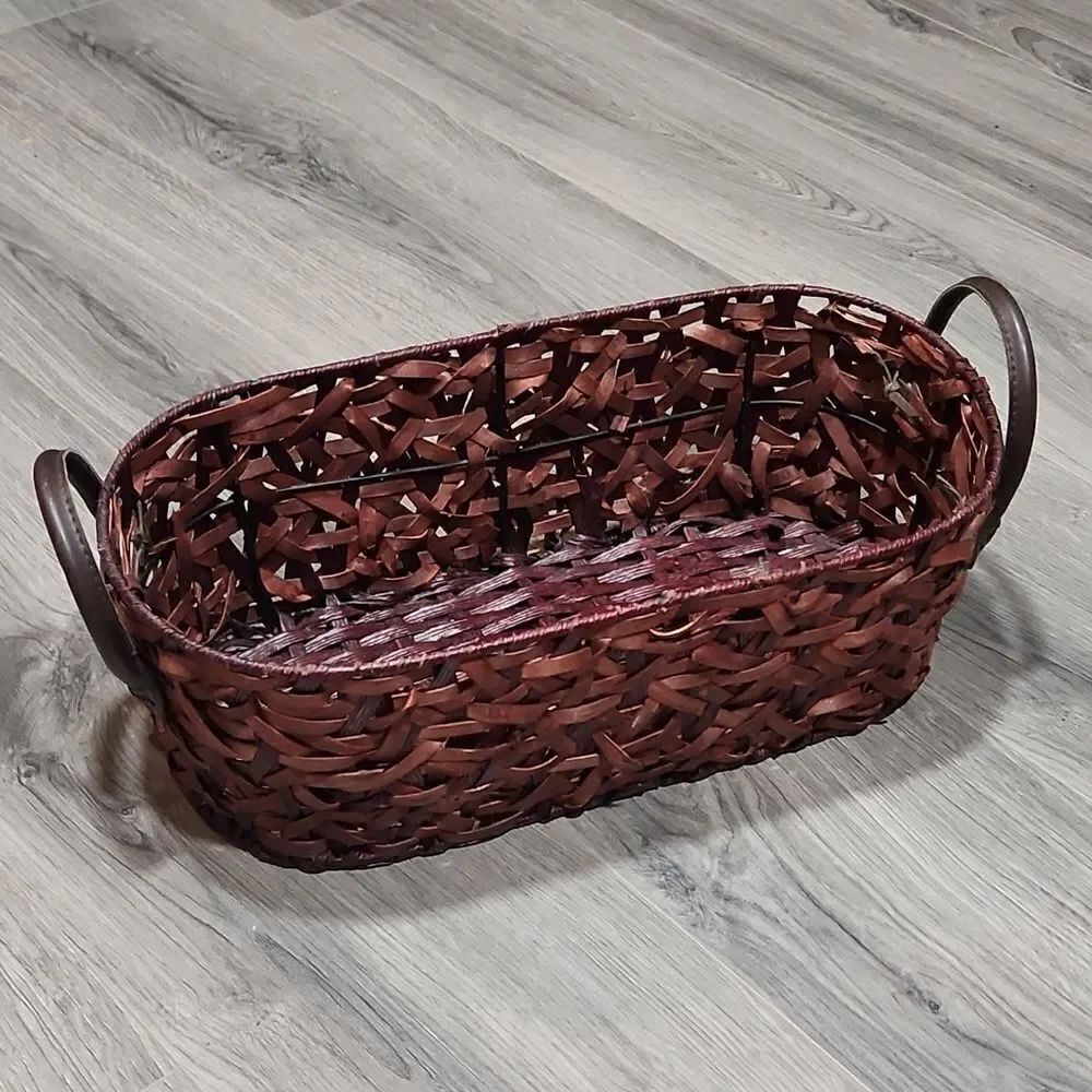 EUC Oval Long Woven & Metal Handled Basket
